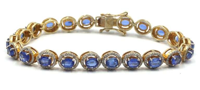 Darling 10.00CTW Oval Shaped Emerald Cut Kyanite & 1.70CTW Diamonds Bracelet in 14K Yellow Gold Over