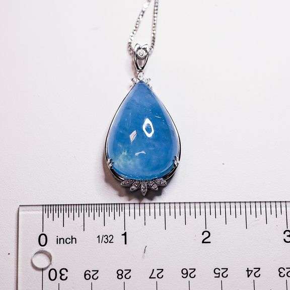 Natural Aquamarine & Diamond Pendant Necklace