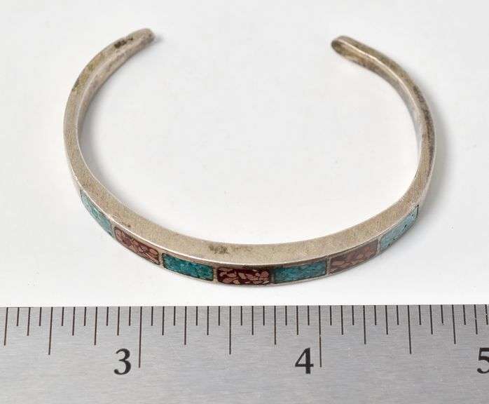 Turquoise and Coral Gemstone Cuff Bracelet in Sterling Silver