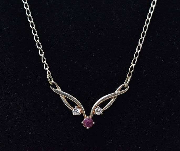 Ruby and CZ Gemstone Pendant Necklace in Sterling Silver