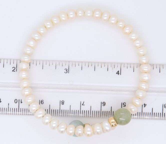 White Fresh Water Pearl and Jade Bypass Bracelet