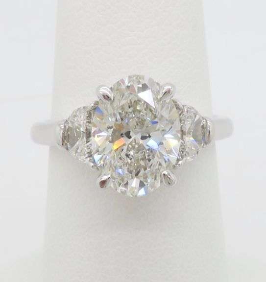 3.60CTW Certified Oval & Half Moon Diamond Ring
