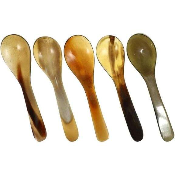 Lot of 5 Handmade Ox Horn Spoons