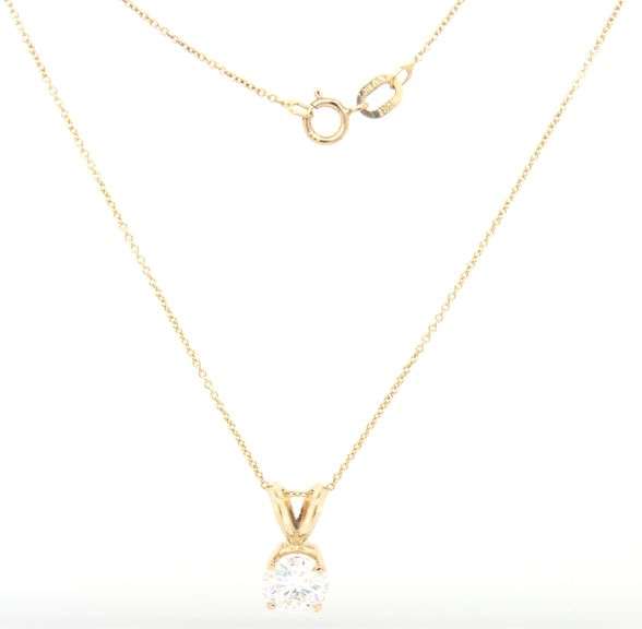 14kt Yellow gold Moissanite solitaire pendant on chain