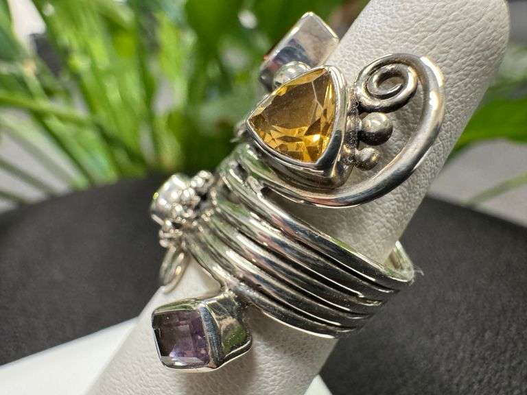 Sterling Silver Amethyst, Citrine, Peridot, Garnet Gemstone Ring Size 10