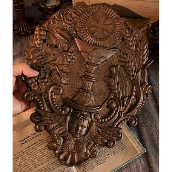 Hand-Carved Wooden The Sacrament Wall Plaque
