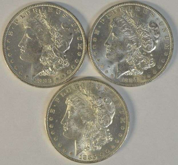 Choice BU 1883-O, 1884-O, & 1885-O Morgan Silver Dollars