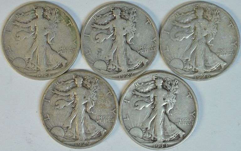 5 Semi-key date Walking Liberty Half Dollars 1923-S to 1933-S