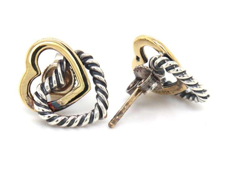 David Yurman 2 tone double heart stud earrings