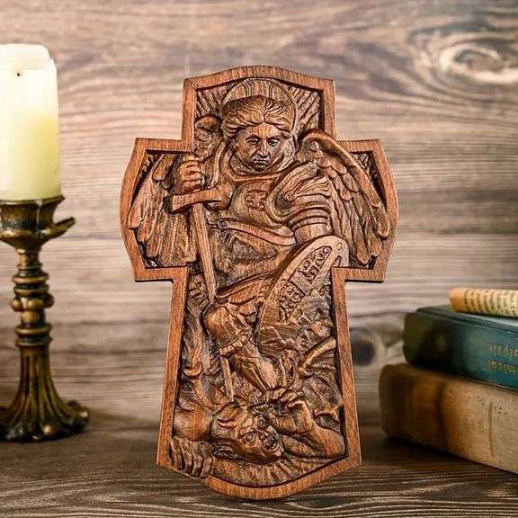 Hand-Carved Wooden Archangel Michael