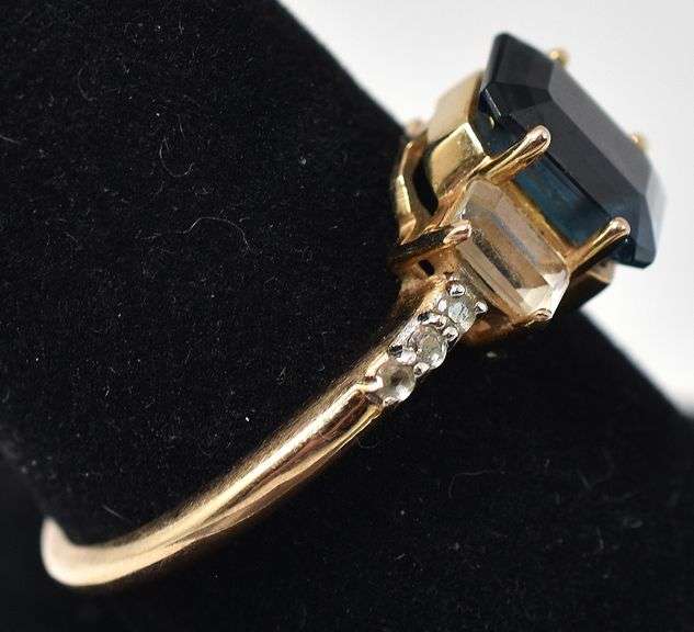 Blue Sapphire and CZ Gemstone Ring in Vermeil Sterling Silver