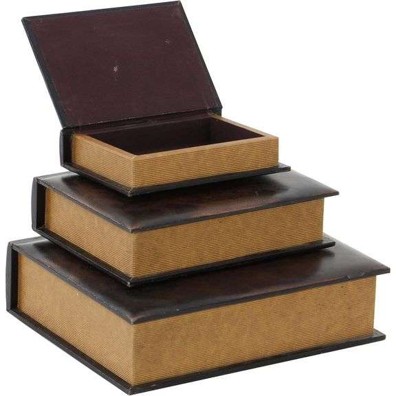 Set of 3 Book Style Wooden Boxes