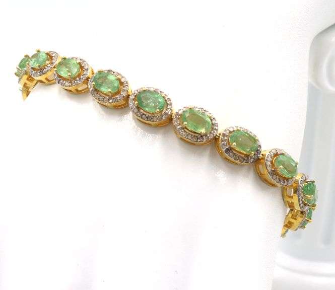 Breathtaking Brand New European 9.60CTW Oval Shaped Emerald Cut Green Sapphire & Diamond Bracelet in