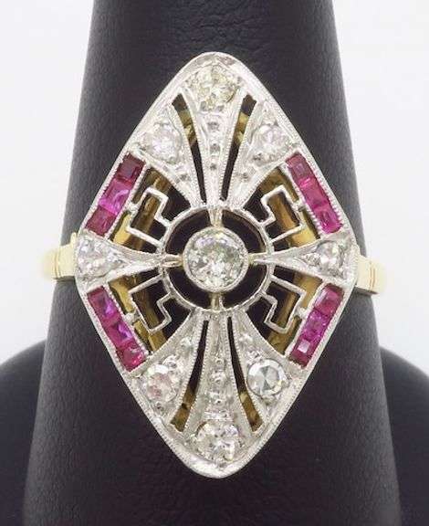 Navette Style Diamond & Ruby Ring