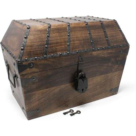 Treasure Chest Solid Wood with Iron Lock & Keys