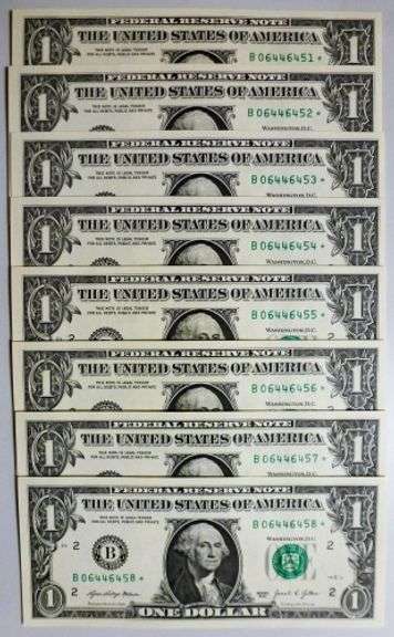 (8) Superb Crisp 2021 $1 Dollar Star Replacement Notes New York Consecutive!