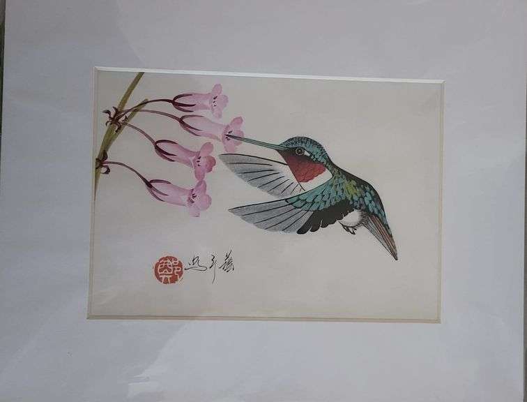 Collection of 3 original painting by Ping Zheng hand signed. Hummingbirds