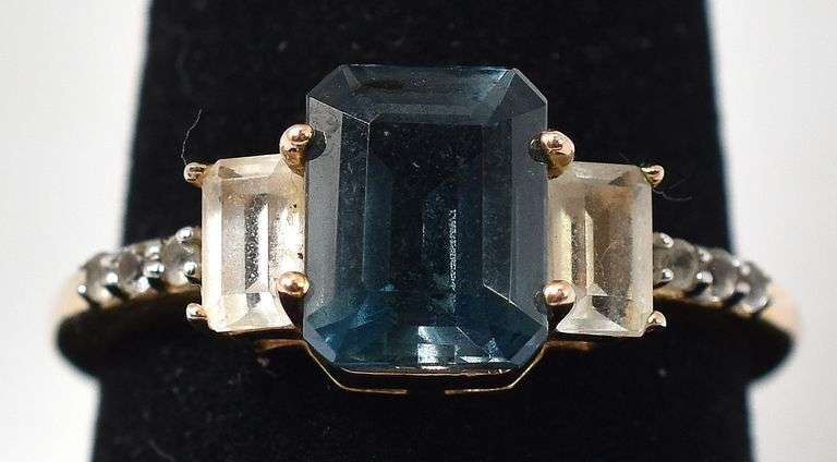 Blue Sapphire and CZ Gemstone Ring in Vermeil Sterling Silver
