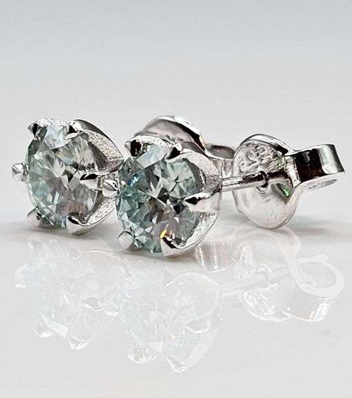 14 Kt White Gold Plate 2.5 Ct Ice Blue Fire Moissanite Earrings