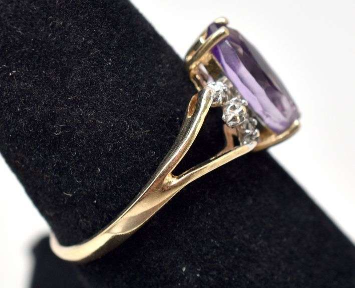 Amazing Amethyst and Diamond Ring in 10K Yellow Gold