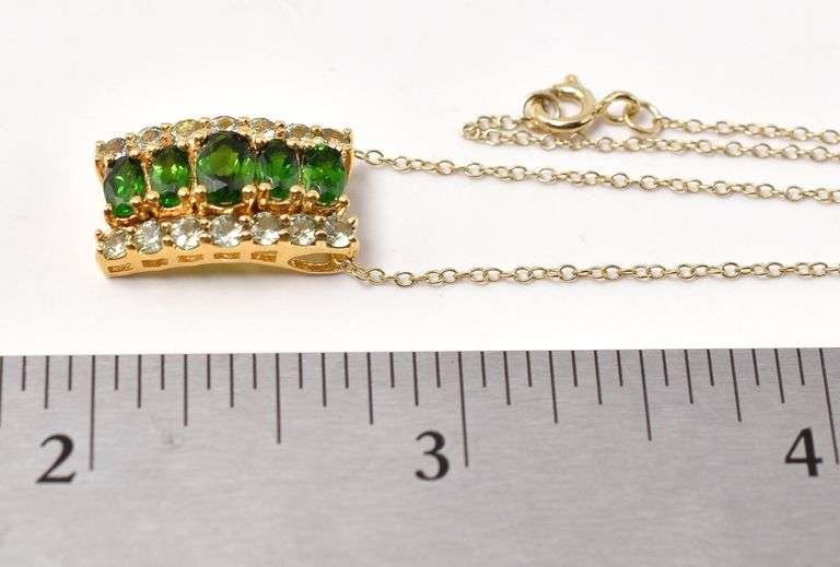 Emerald and Green Amethyst Gemstone Pendant Necklace in Vermeil Sterling Silver