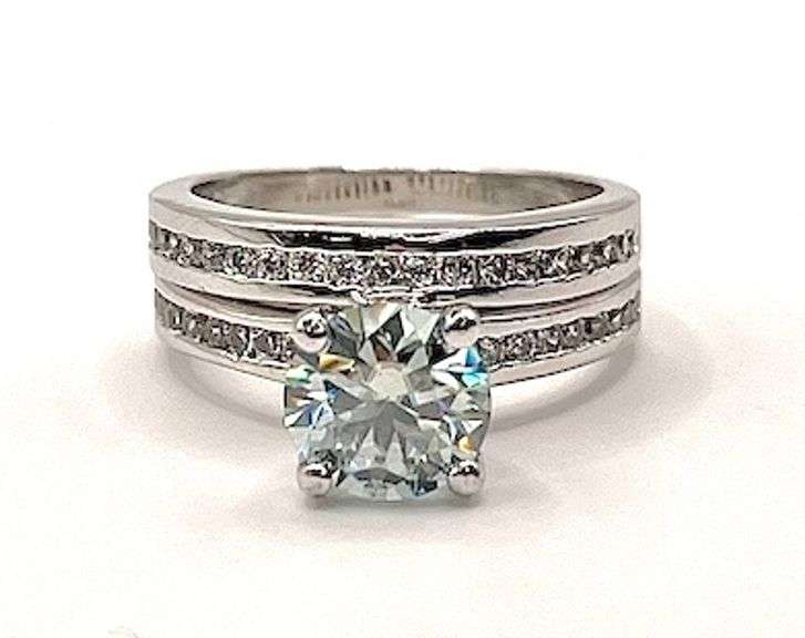 Large 3.7 Ct VVs1 Lab Simulated Diamond 2 Band Engagement Ring Set