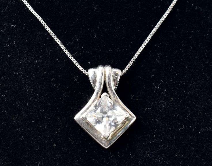 CZ Gemstone Pendant Necklace in Sterling Silver
