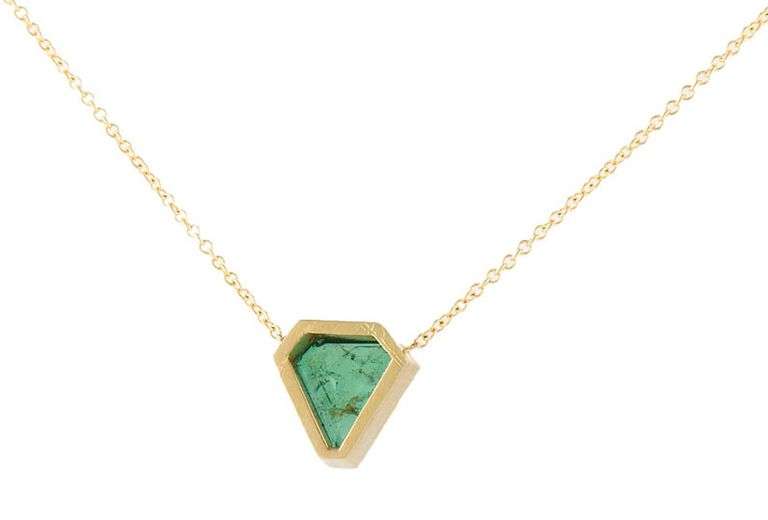 1.75ct Shield Cut Emerald Bezel Cut Solitaire Pendant Necklace in 18K