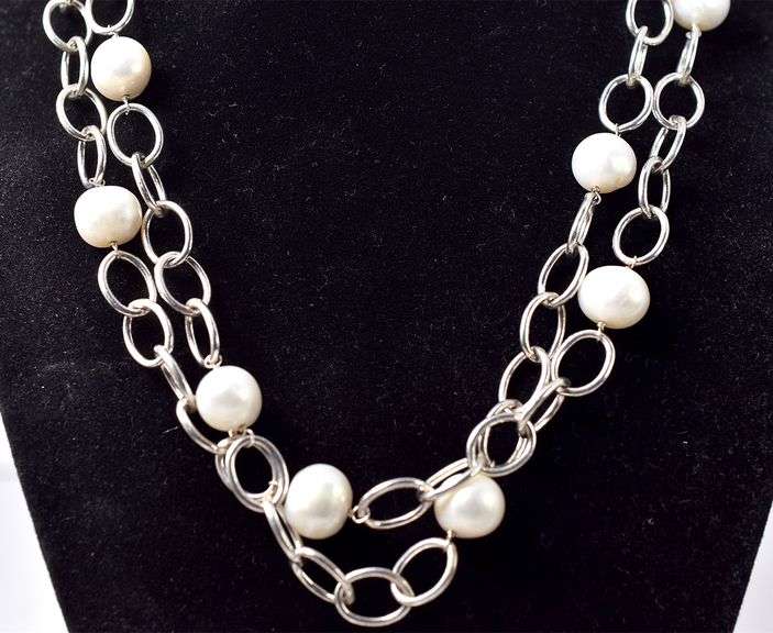 Pearl Chain Necklace in Sterling Silver 55.9 grams.