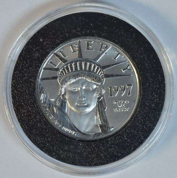 Pristine-perfect Gem BU 1997 $50 pure Platinum Eagle. Custom capsule