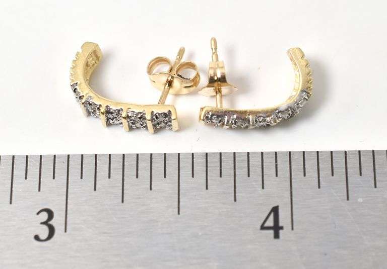 Sparkling J-Hoop Diamond Earrings in 14K Yellow Gold