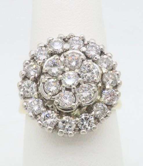 Incredible 2.10CTW Diamond Cluster Ring in 14k White & Yellow Gold