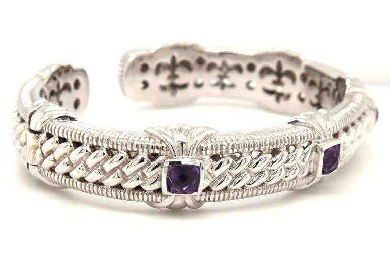 Judith Ripka amethyst cable hinged cuff bangle