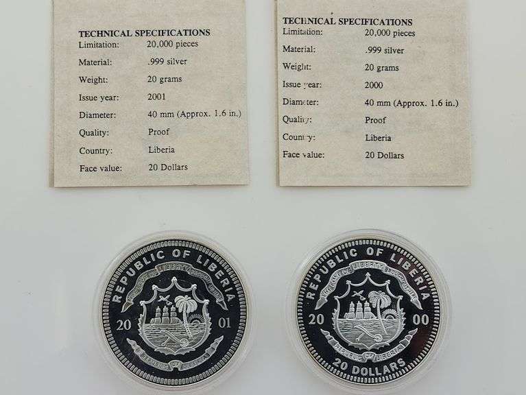 Lot Of 2 Silver Republic Of Libera Coins