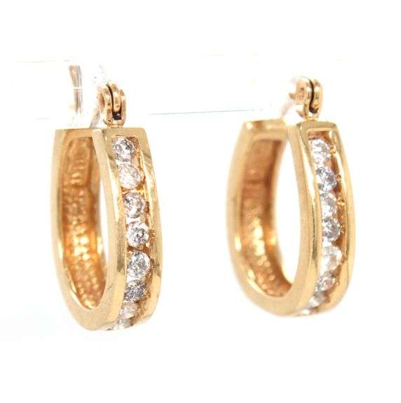 Feminine 14K YG Diamond Hoops