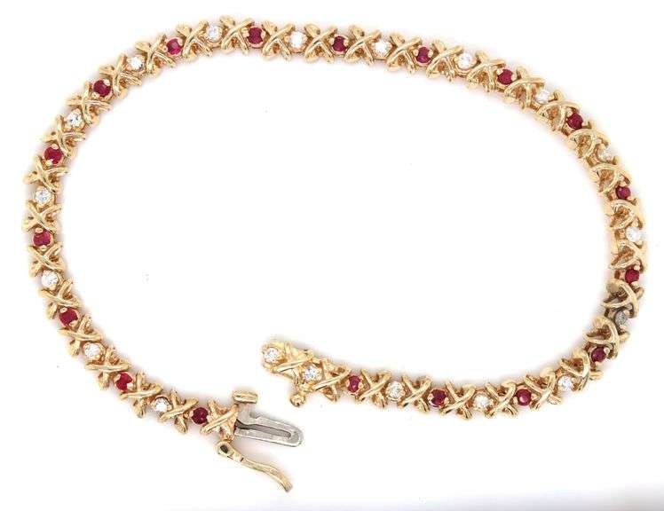 14kt Yellow gold ruby and diamond tennis bracelet