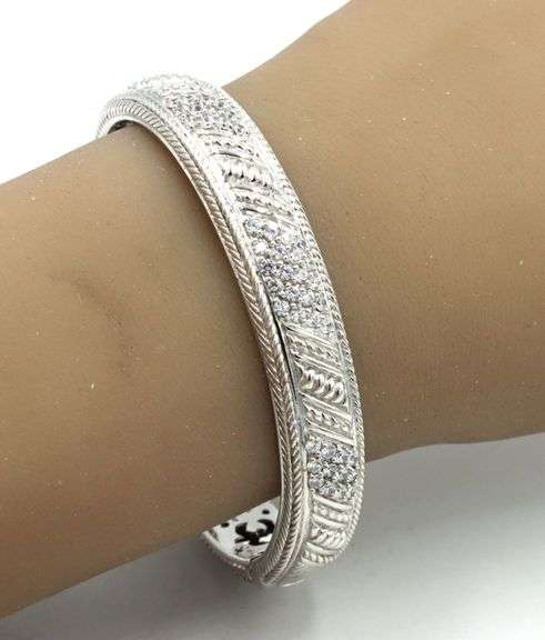 925 Sterling silver Judith Ripka rope hinged CZ cuff bangle
