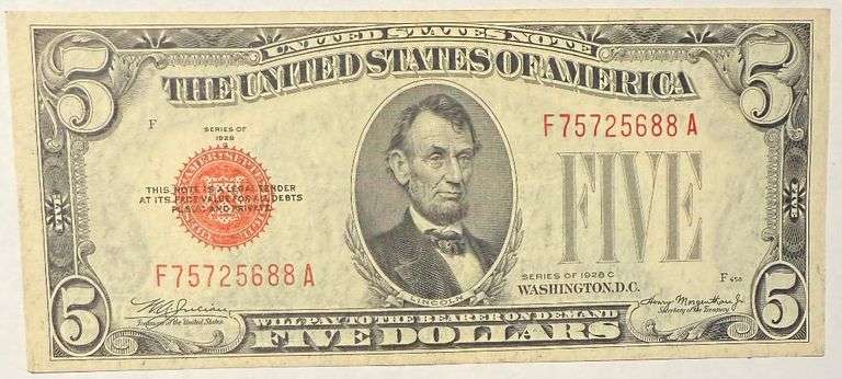 $5 Choice Slider First Series 1928 C  US Note