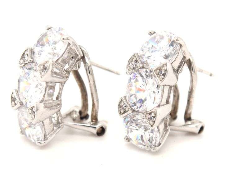 925 Sterling silver CZ half hoop with omega backs
