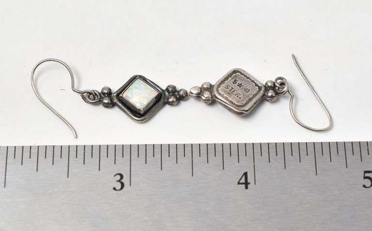 Opal Gemstone Dangle Earrings in Sterling Silver