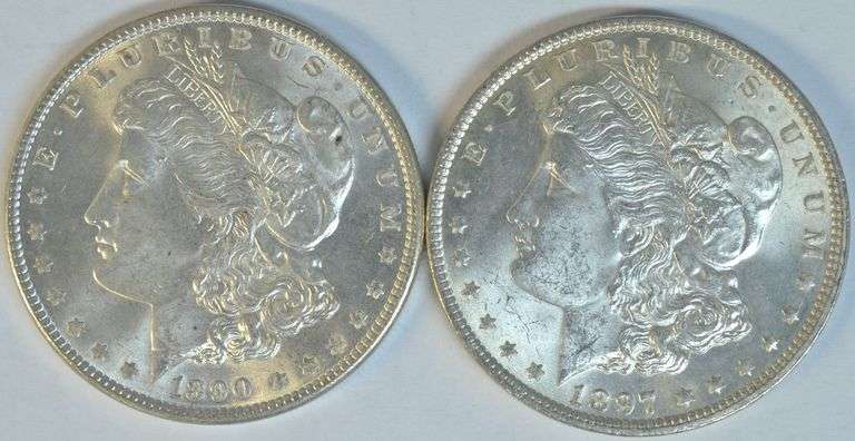 Better Choice BU 'P' Mint Morgan Silver Dollars from 1890 and 1897.