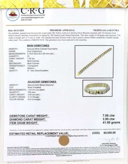 Awesome 7.06CTW Oval Shaped Multicolored Cabochon-Cuts Tourmaline & 3.90CTW Diamond Bracelet in 14kt