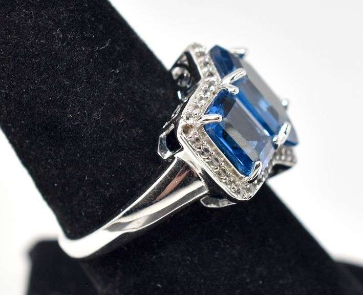 Blue Topaz and CZ Gemstone Ring in Sterling Silver
