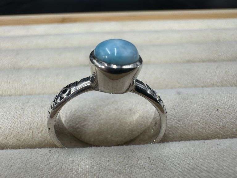 Sterling Silver Larimar Gemstone Ring Size 10