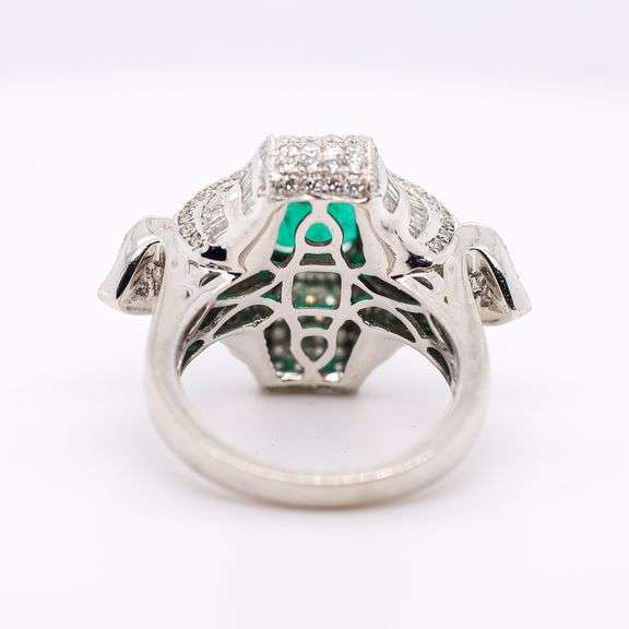 Platinum Emerald and Diamond Ring