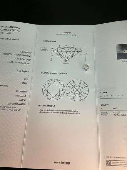 Certified 5.02 Carat Round Brilliant  Cut Lab Grown Diamond