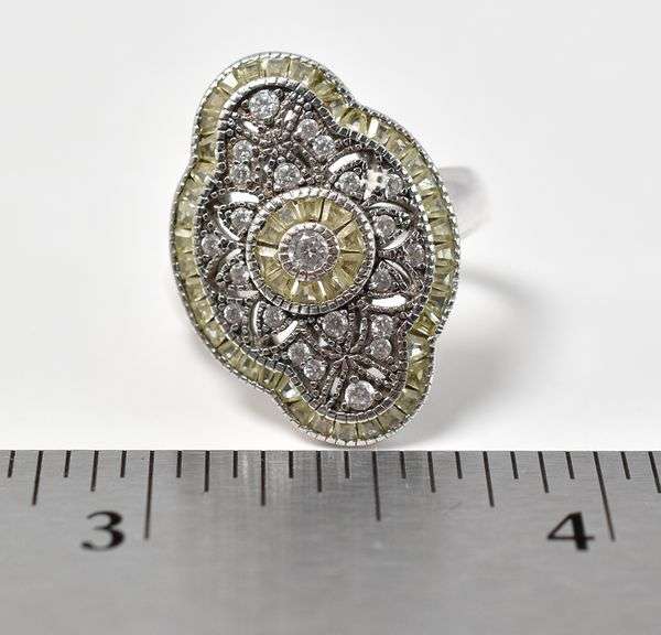 Yellowish Gemstone and CZ Gemstone Ring in Sterling Silver