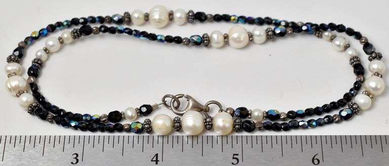Pearl and Bead Necklace in Sterling Silver