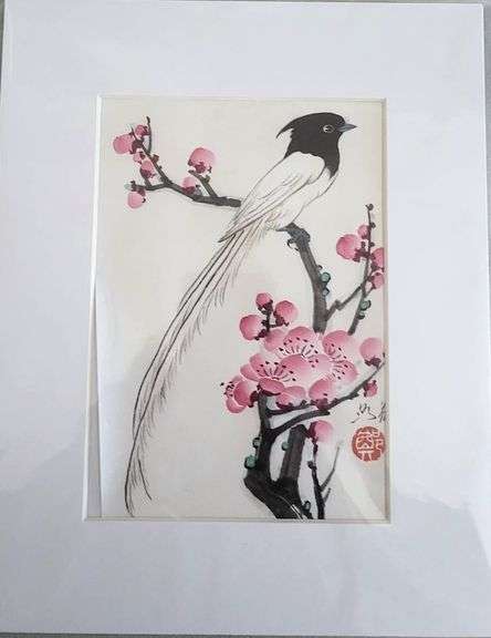 Collection of 3 original painting by Ping Zheng hand signed. Birds