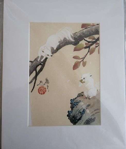 Collection of 3 original painting by Ping Zheng hand signed. Rabbits, Squirrels